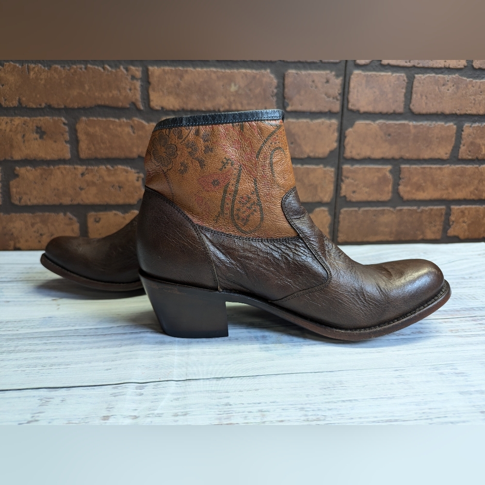Women's Brown Leather Ankle Booties with Printed Shaft - Picture 4 of 16